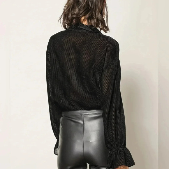 Velvet Striped burnout sheer black Michelle blouse top by line & dot size M - Picture 3 of 15